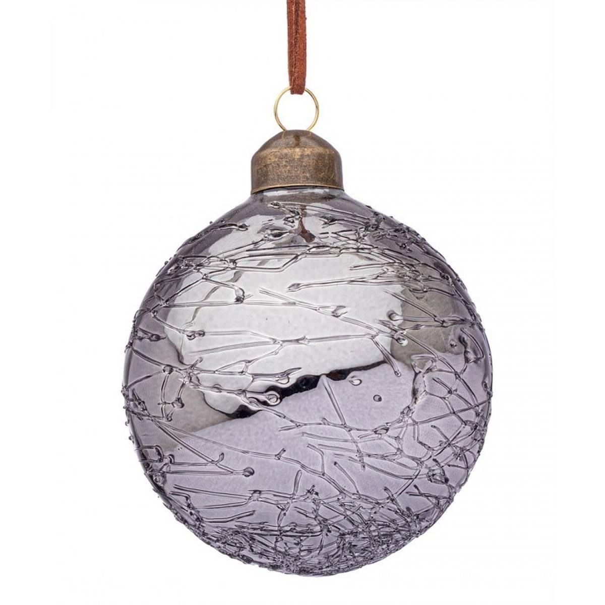 Pallina natalizia vetro argento glaciale 8 cm