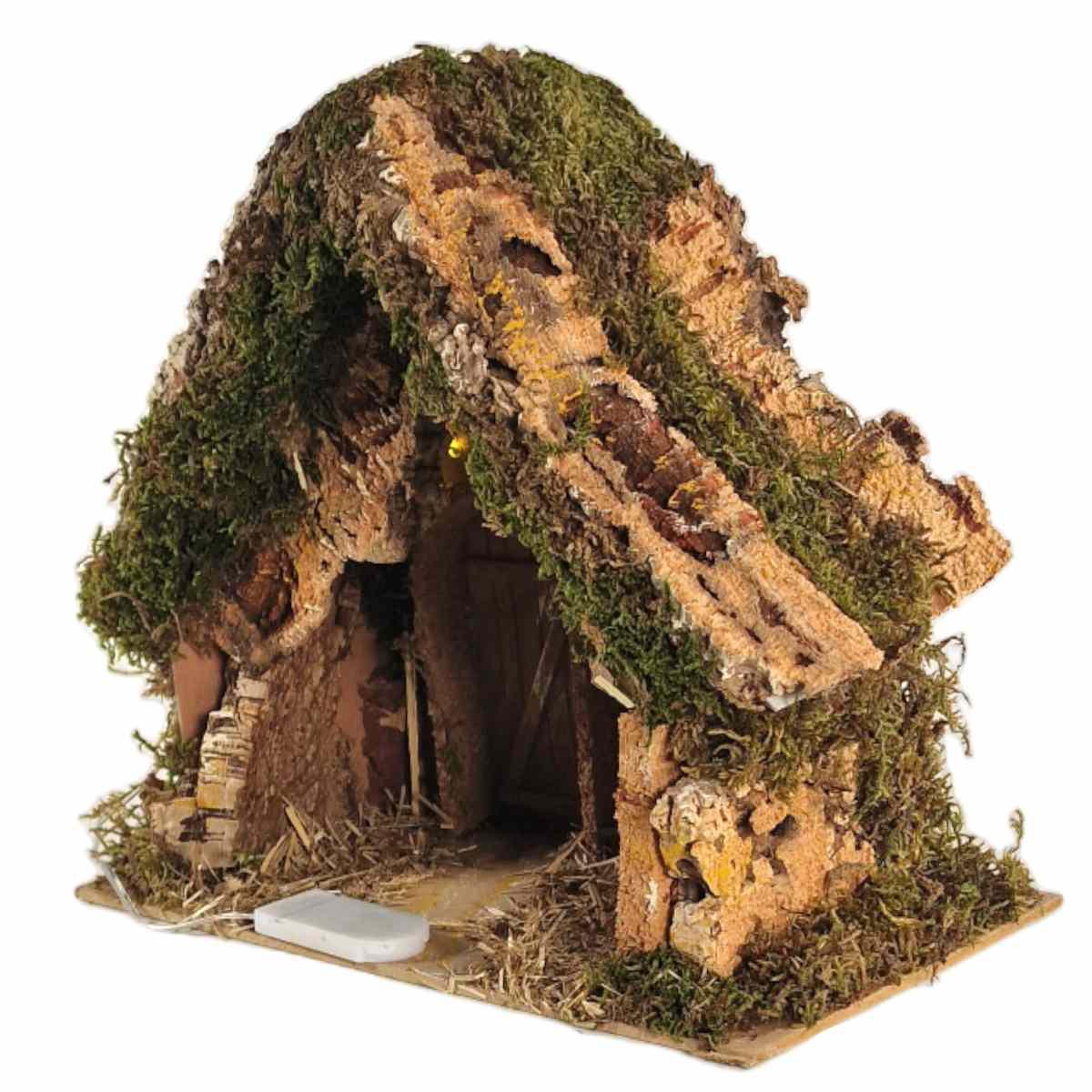 Capanna presepe legno luci batteria porta