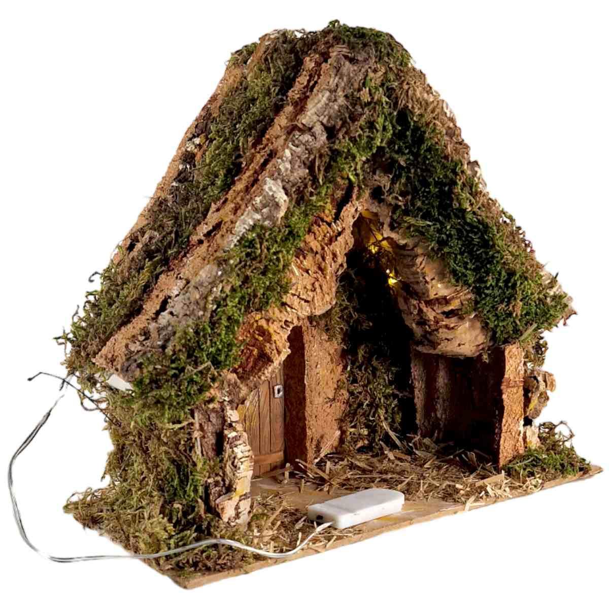 Capanna presepe legno luci batteria porta