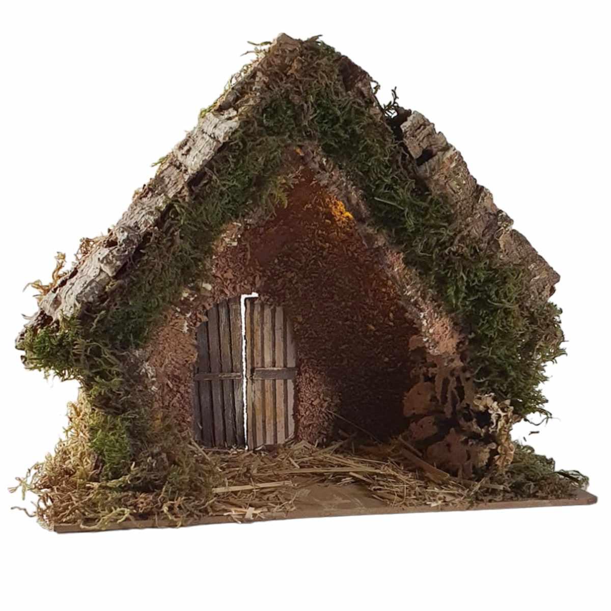 Capanna presepe legno luci batteria legno