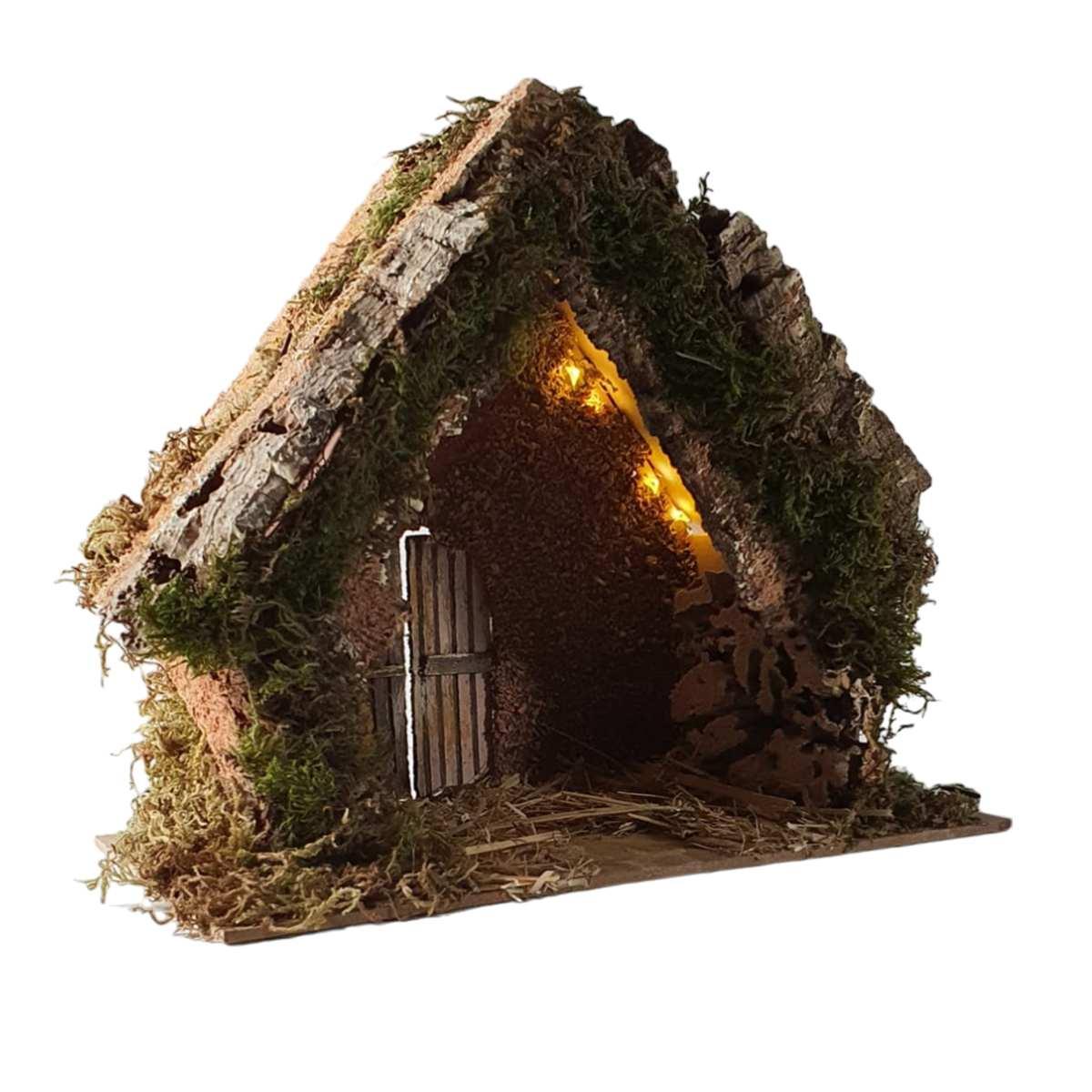 Capanna presepe legno luci batteria legno