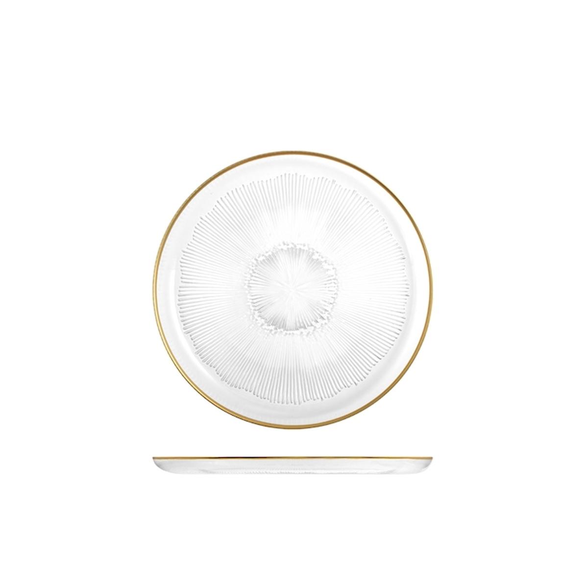 Piatto Tavola Vetro Piano Treasure Trasparente Bordo Oro cm.Ø28 |H&H