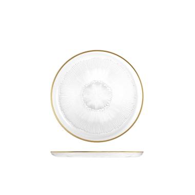 Piatto Tavola Vetro Piano Treasure Trasparente Bordo Oro cm.Ø28 |H&H