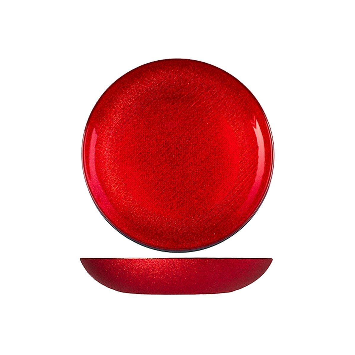Piatto Tavola Vetro Fondo Charme Rosso con Glitter cm.Ø22 |H&H