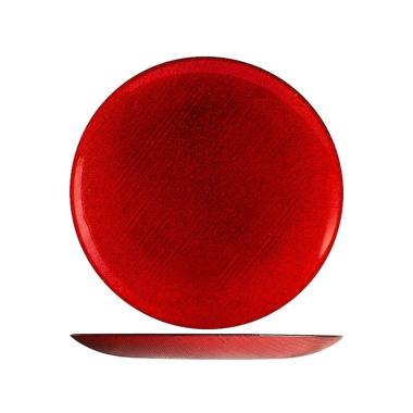 Piatto Tavola Vetro Piano Charme Rosso con Glitter cm.Ø28 |H&H