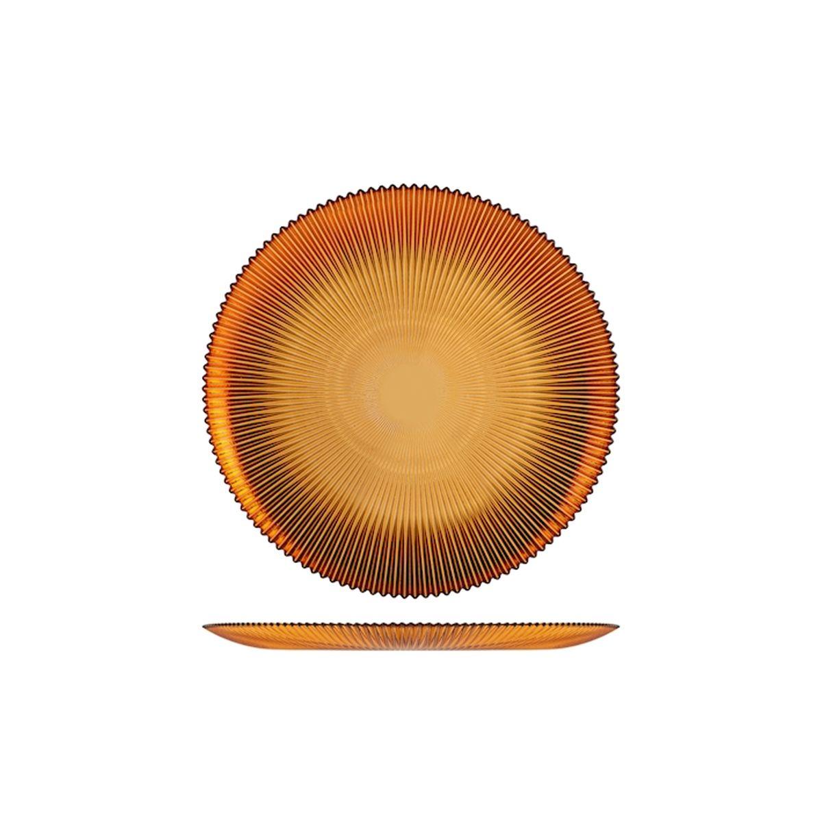 Piatto Tavola Vetro Frutta Groove Ambra cm.Ø21,5 |H&H