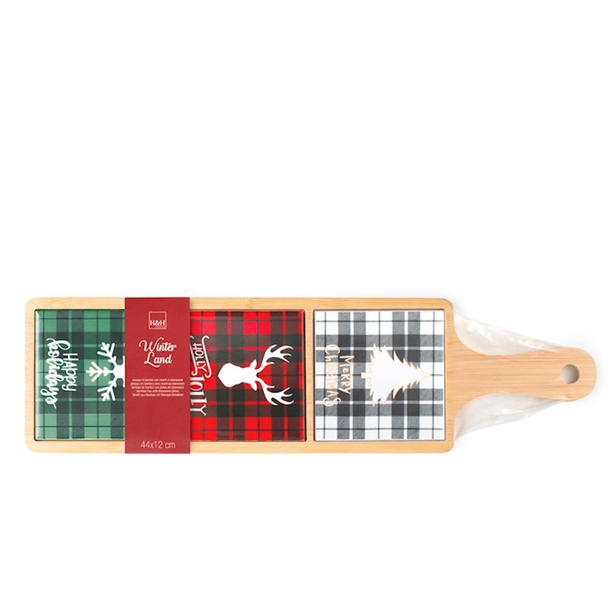 Tagliere natalizio vassoio christmas fantasia tartan 44 cm