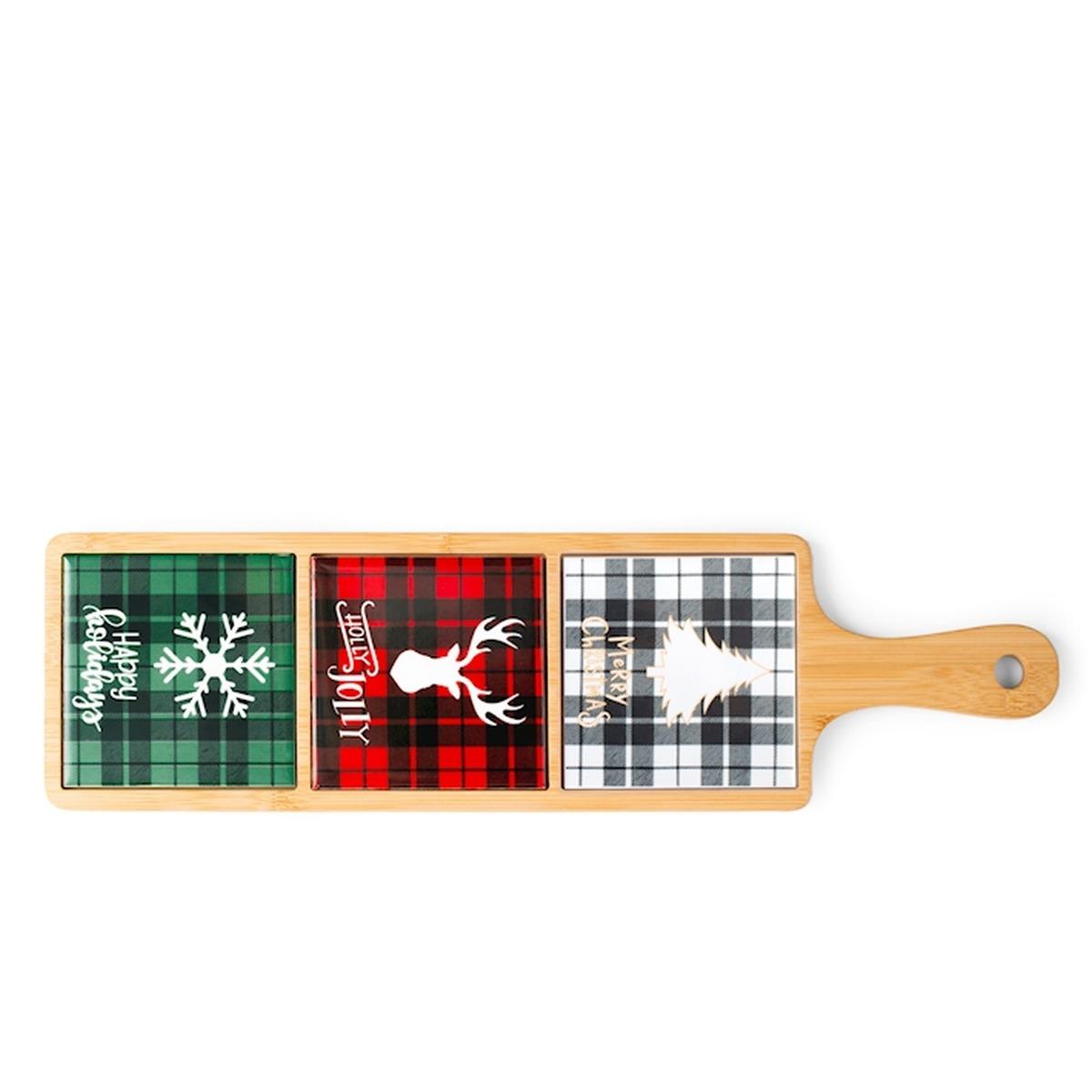 Tagliere natalizio vassoio christmas fantasia tartan 44 cm