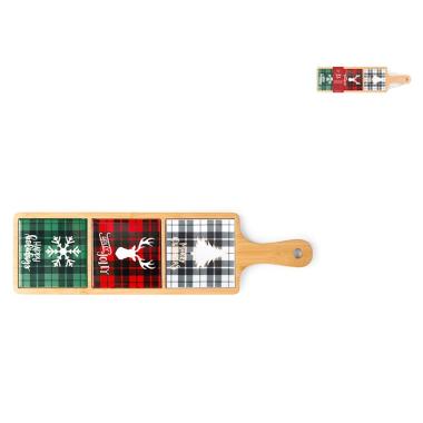 Tagliere natalizio vassoio christmas fantasia tartan 44 cm