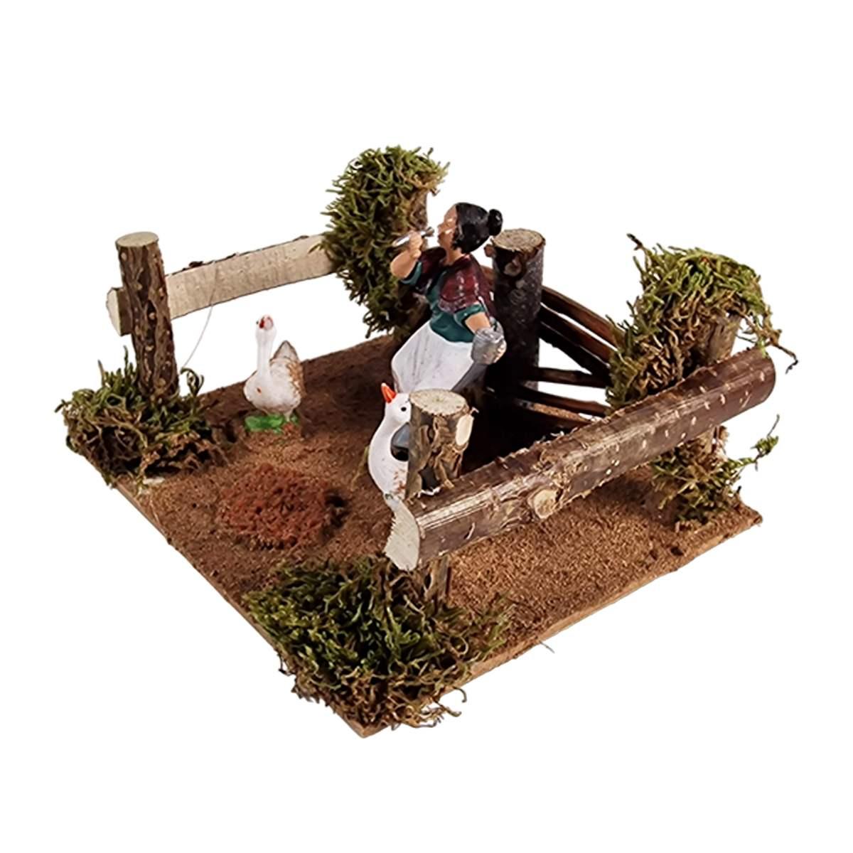 Statua presepe 10 cm donna nel pollaio recinto