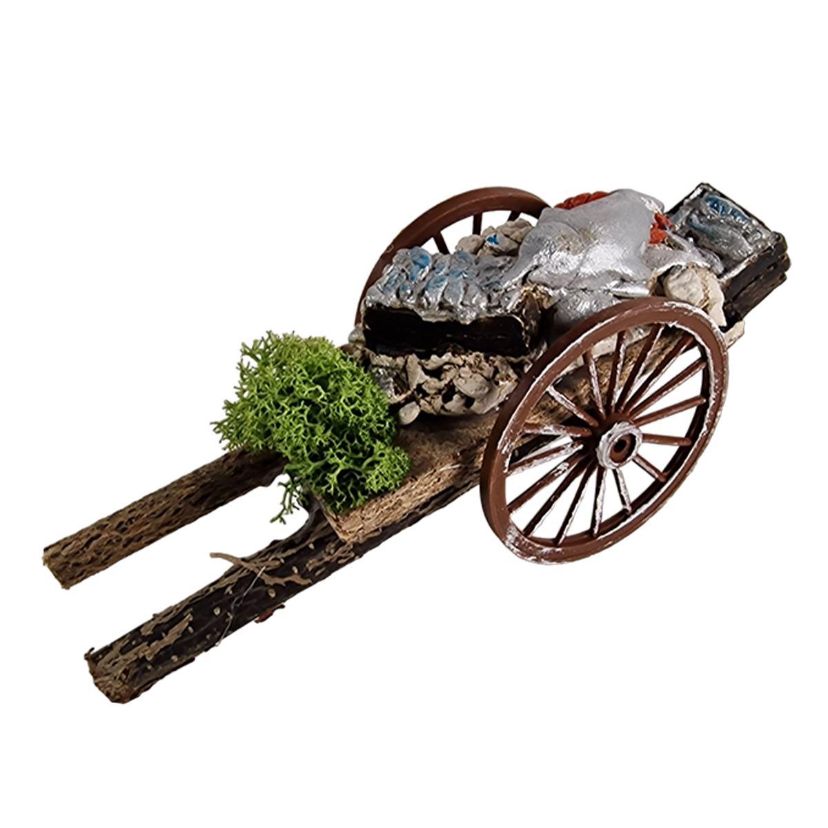 Carretto presepe legno 2 ruote carico di pesce