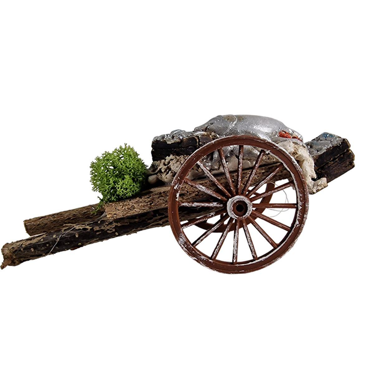 Carretto presepe legno 2 ruote carico di pesce