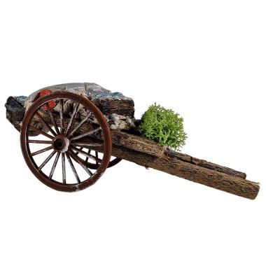 Carretto presepe legno 2 ruote carico di pesce