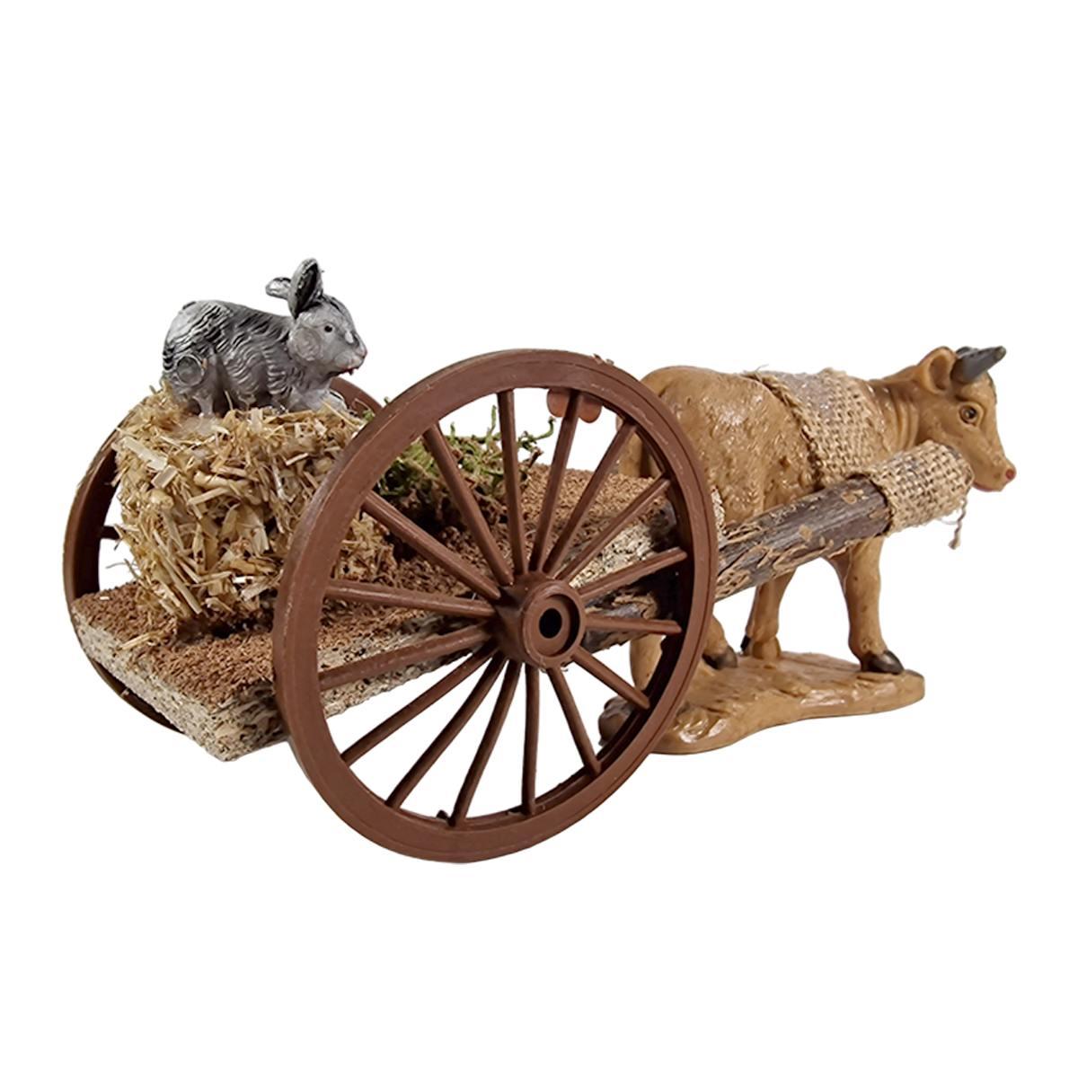 Carretto presepe legno 2 ruote fieno coniglio