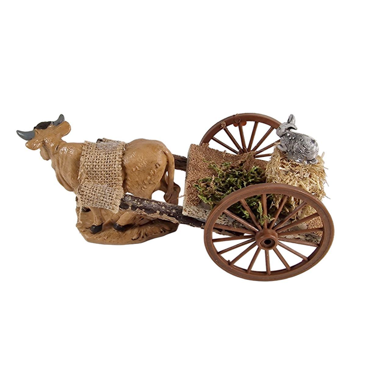 Carretto presepe legno 2 ruote fieno coniglio