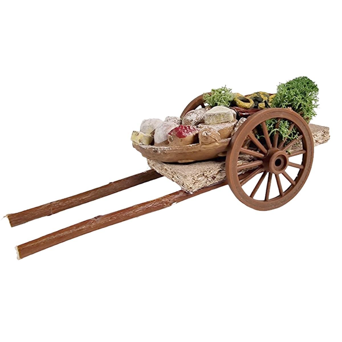 Carretto presepe legno 2 ruote alimenti vari