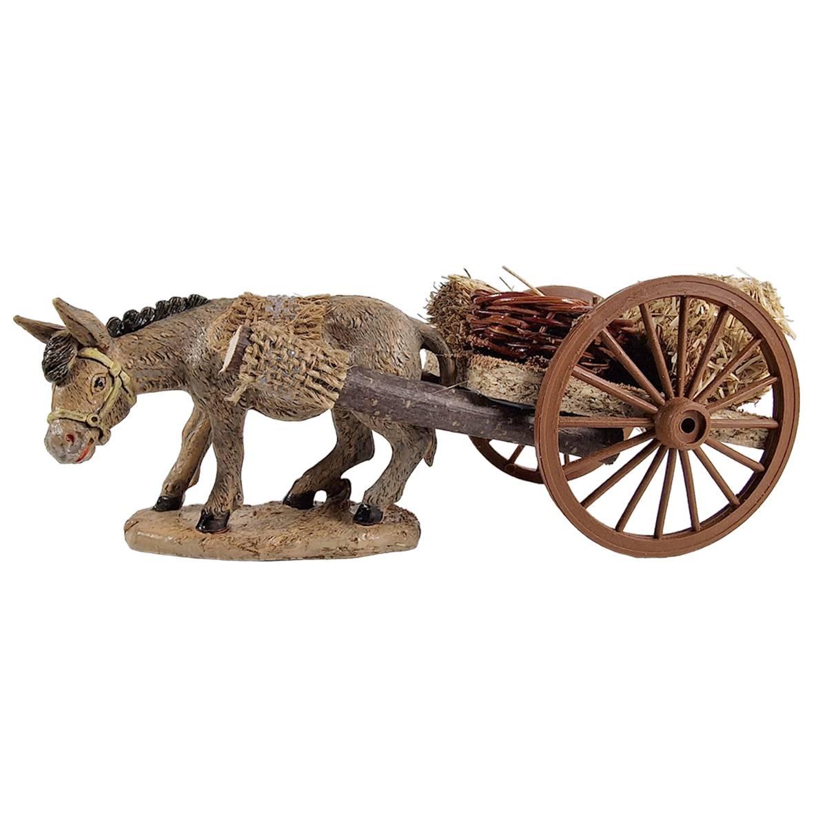 Carretto presepe legno 2 ruote asino paglia