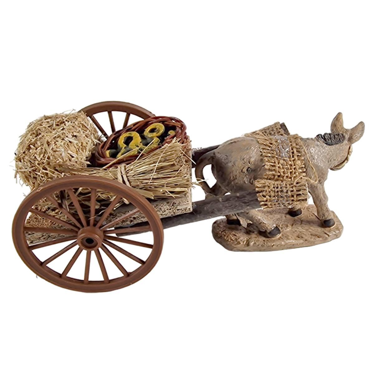 Carretto presepe legno 2 ruote asino paglia