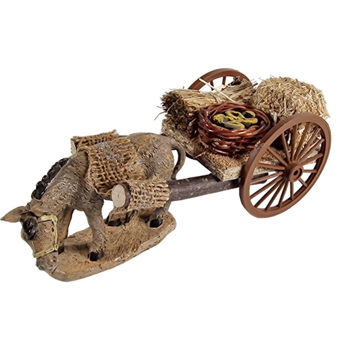 Carretto presepe legno 2 ruote asino paglia