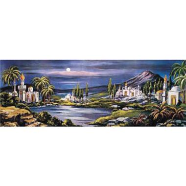 Fondale presepe paesaggio arabo laghetto su cartoncino