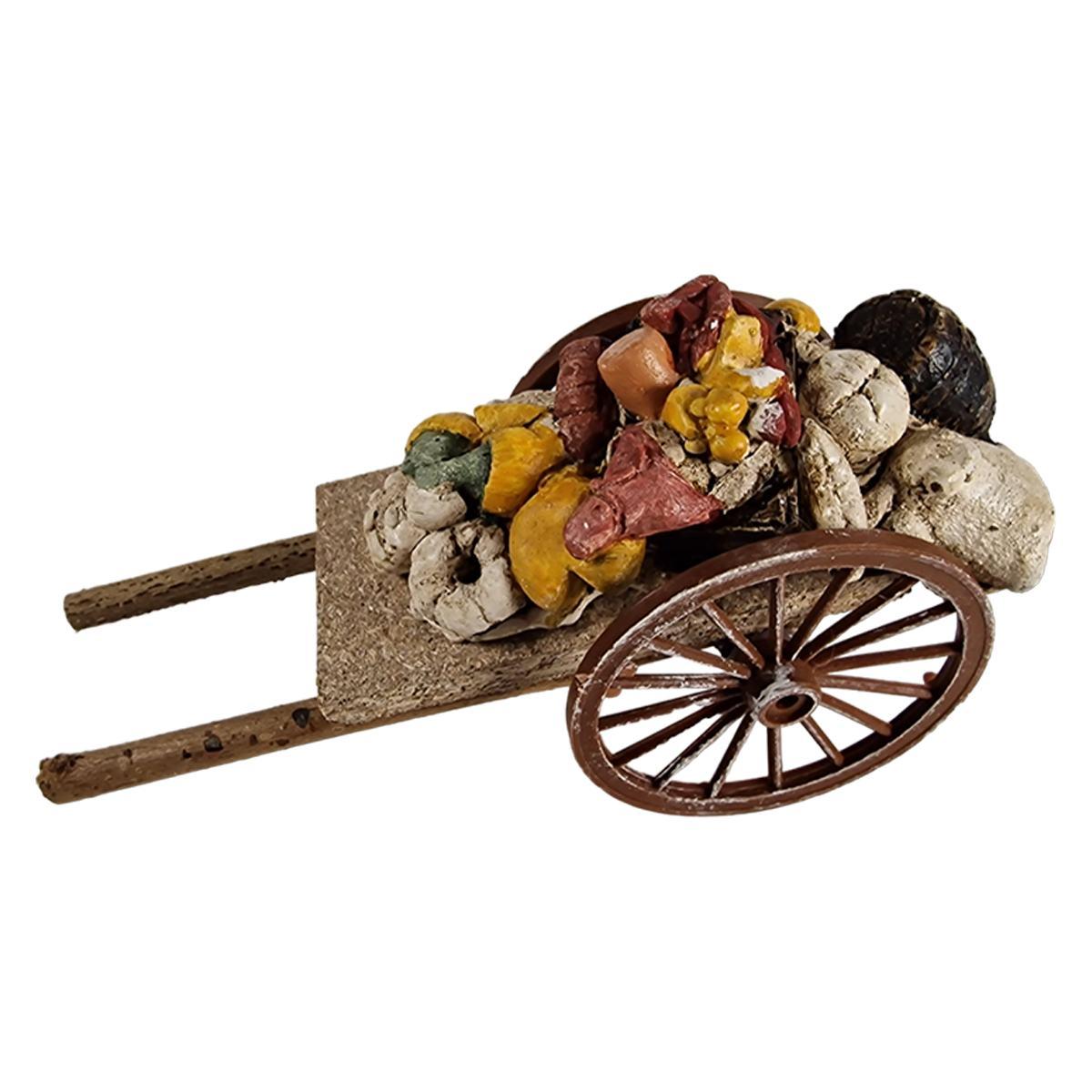 Carretto presepe legno 2 ruote pane carne vino