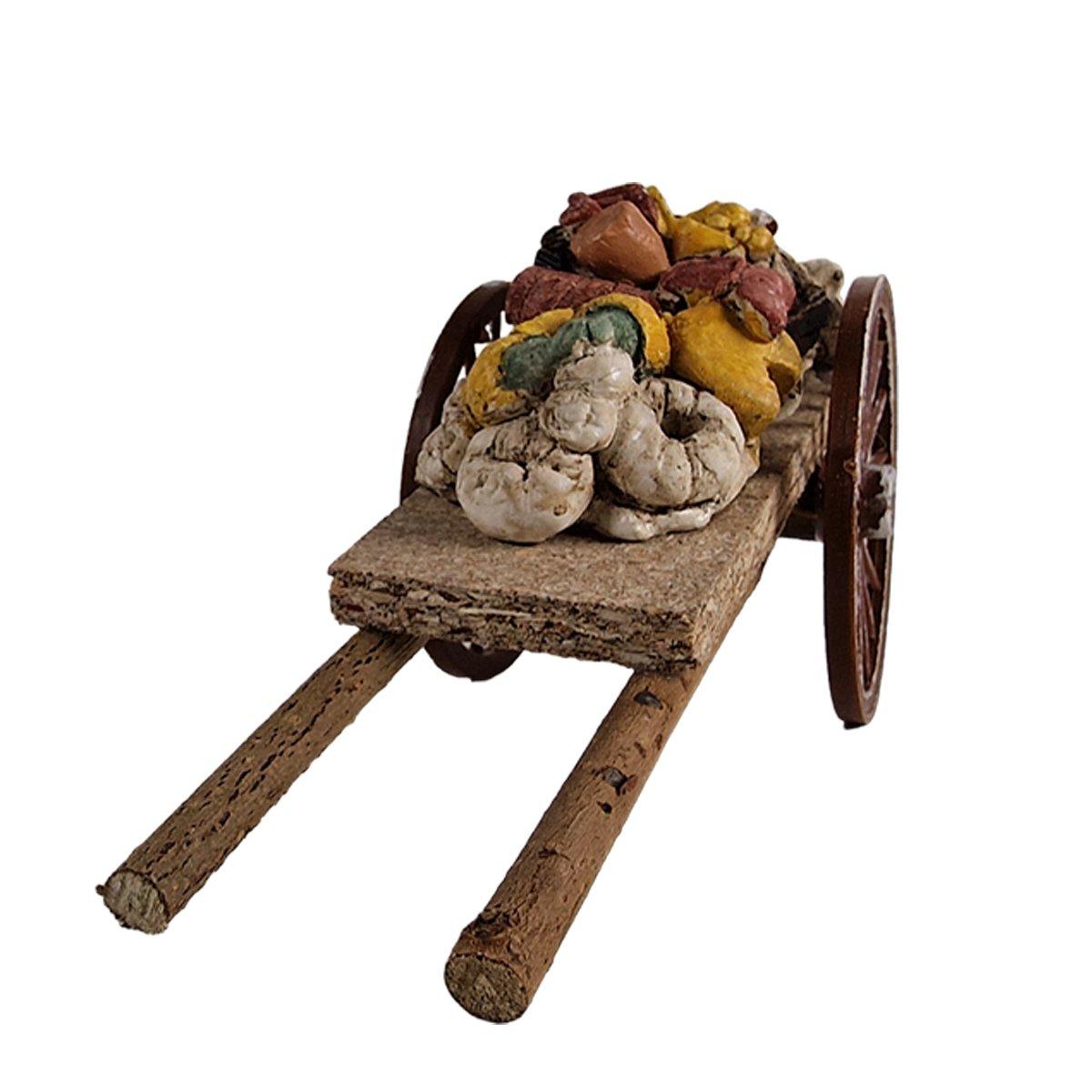 Carretto presepe legno 2 ruote pane carne vino