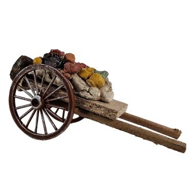 Carretto presepe legno 2 ruote pane carne vino