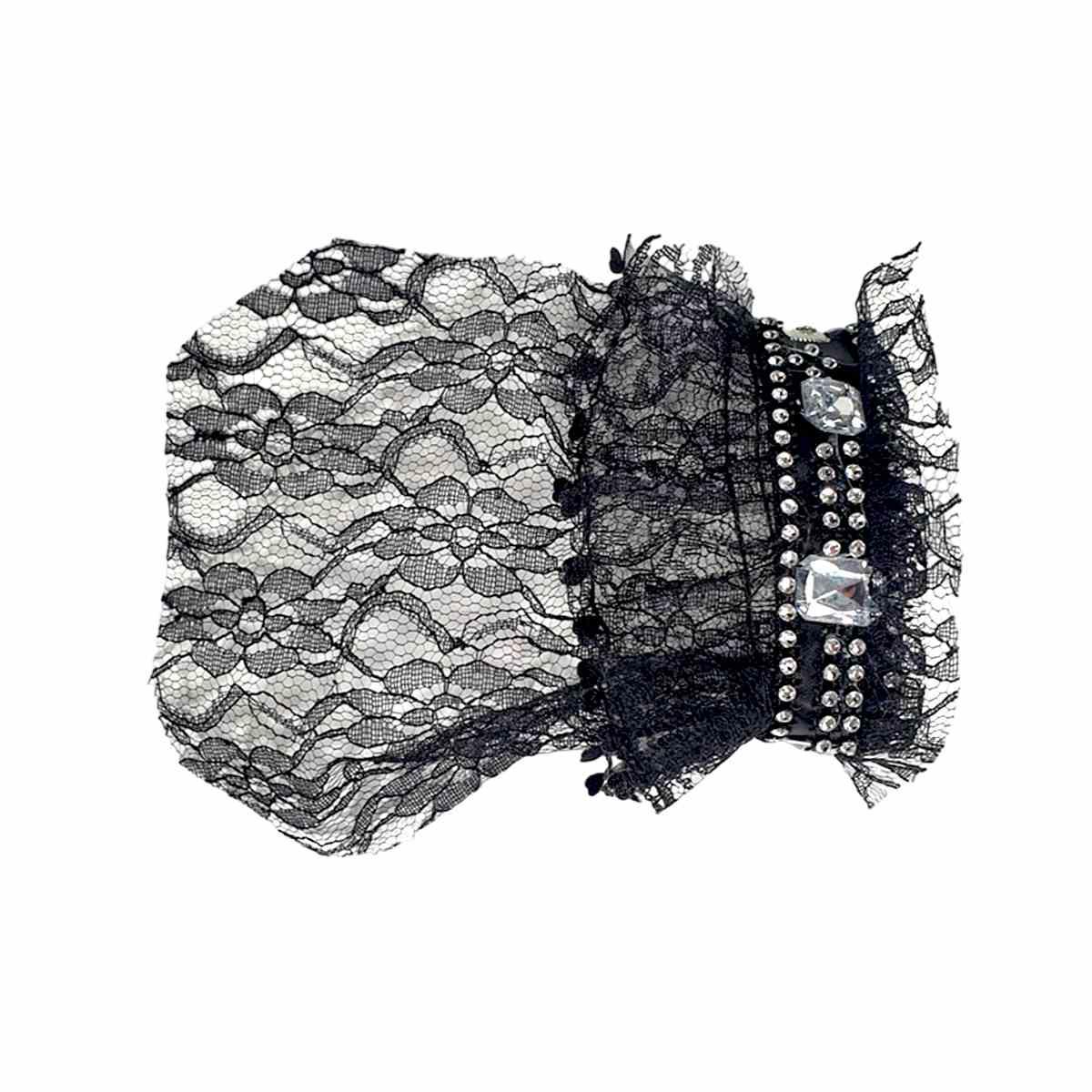 Bracciale pizzo merletto nero strass