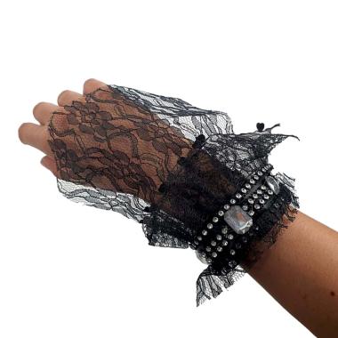 Bracciale pizzo merletto nero strass