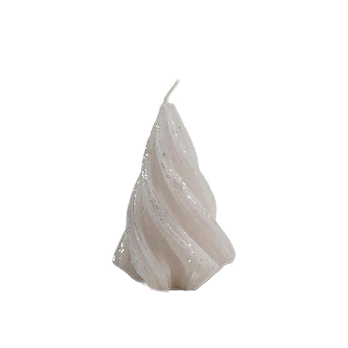 Candela natale profumata albero moderno bianco brinato 7 cm