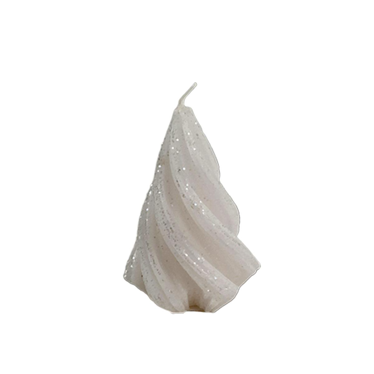 Candela natale profumata albero moderno bianco brinato 7 cm
