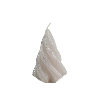 Candela natale profumata albero moderno bianco brinato 7 cm