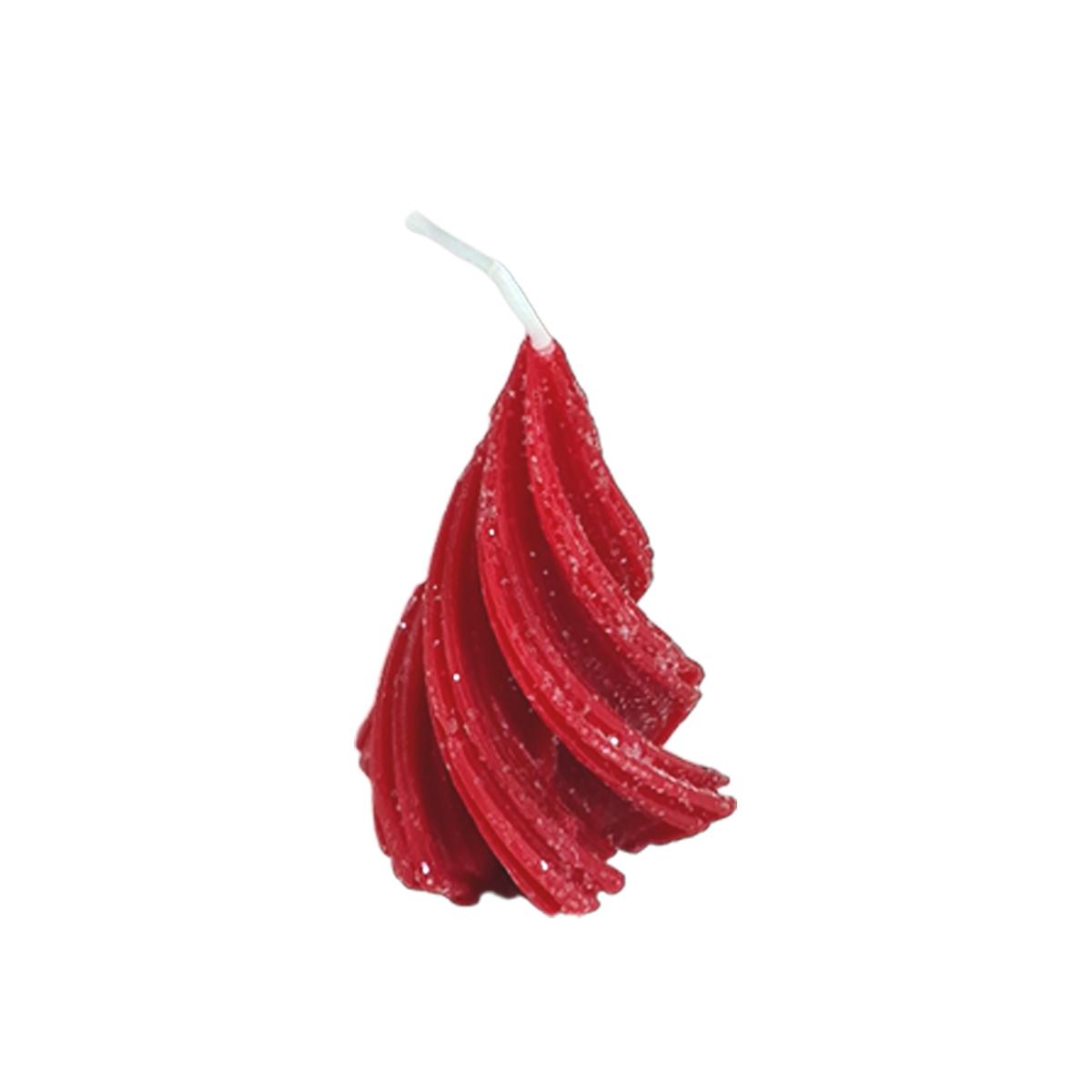 Candela natale profumata albero moderno rosso brinato 7 cm