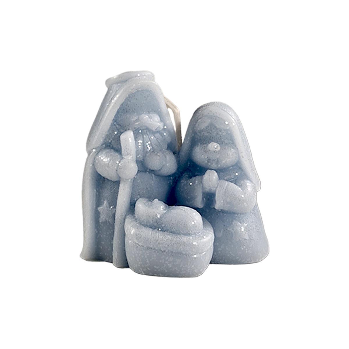 Candela natale profumata natività azzurra brinata