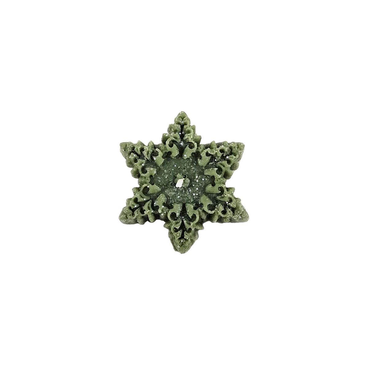 Candela natale profumata fiocco neve verde 6/7 cm