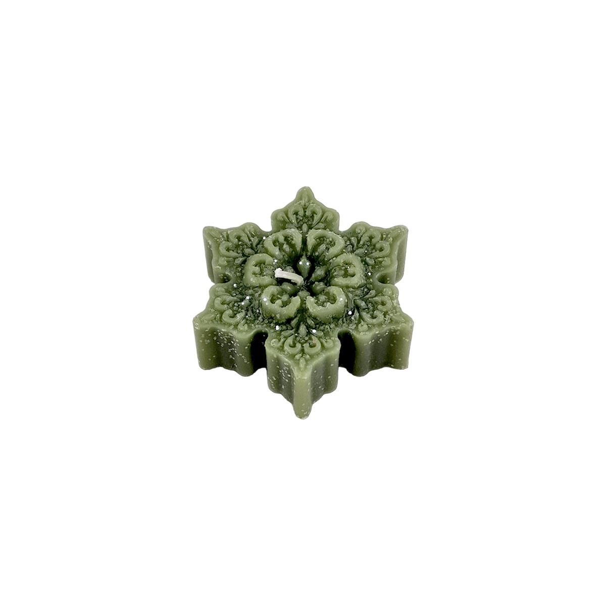 Candela natale profumata fiocco neve verde 6/7 cm