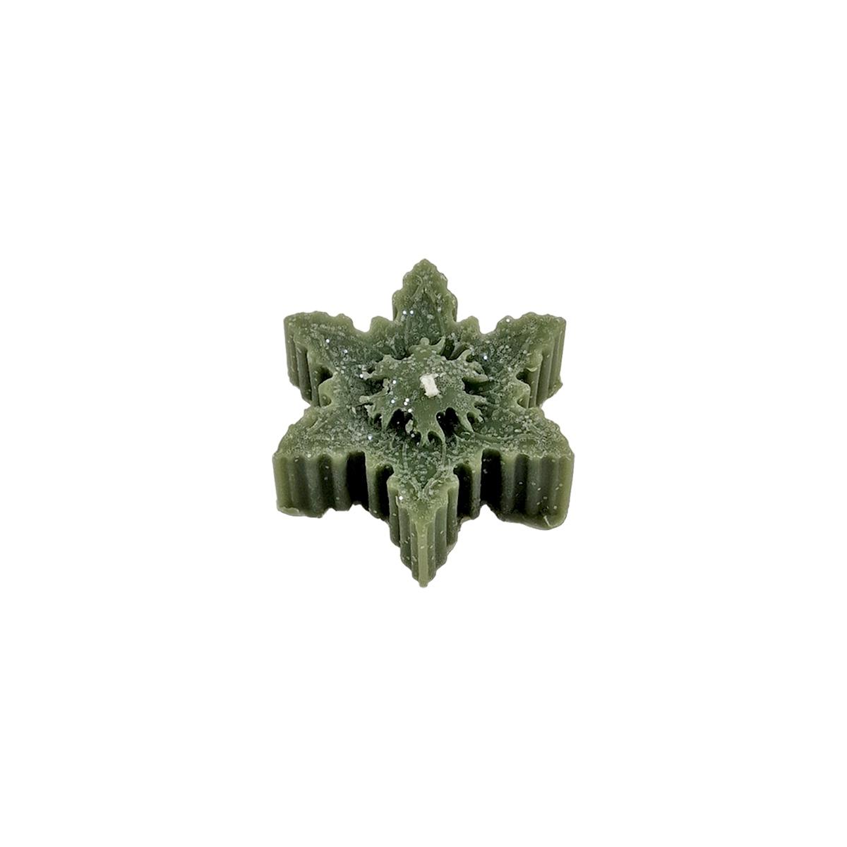 Candela natale profumata fiocco neve verde 6/7 cm