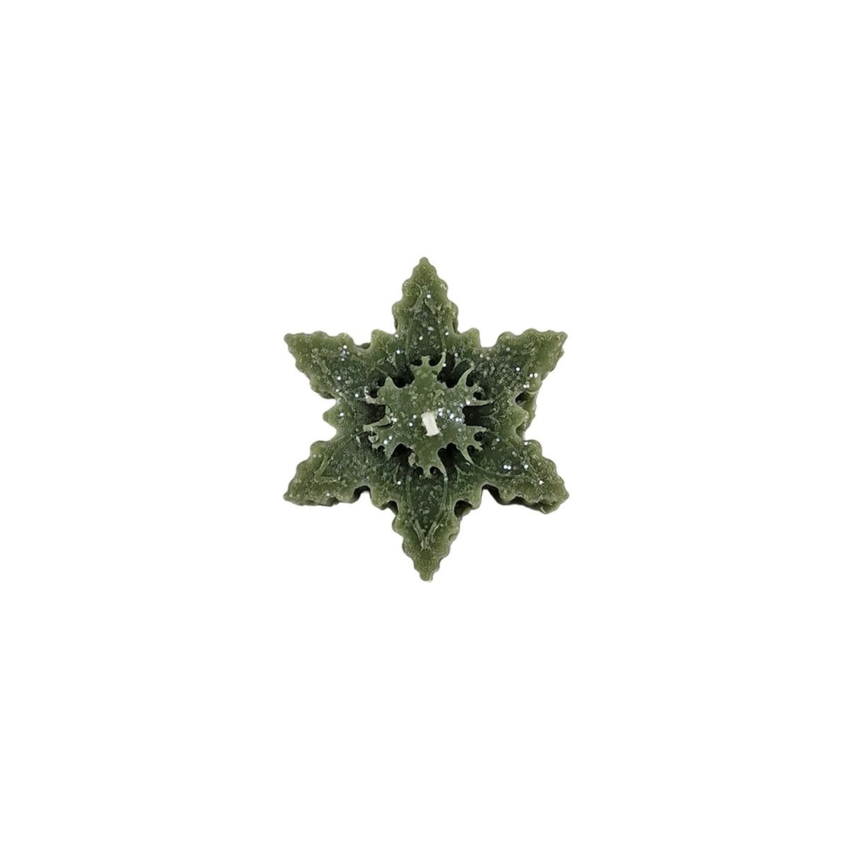 Candela natale profumata fiocco neve verde 6/7 cm