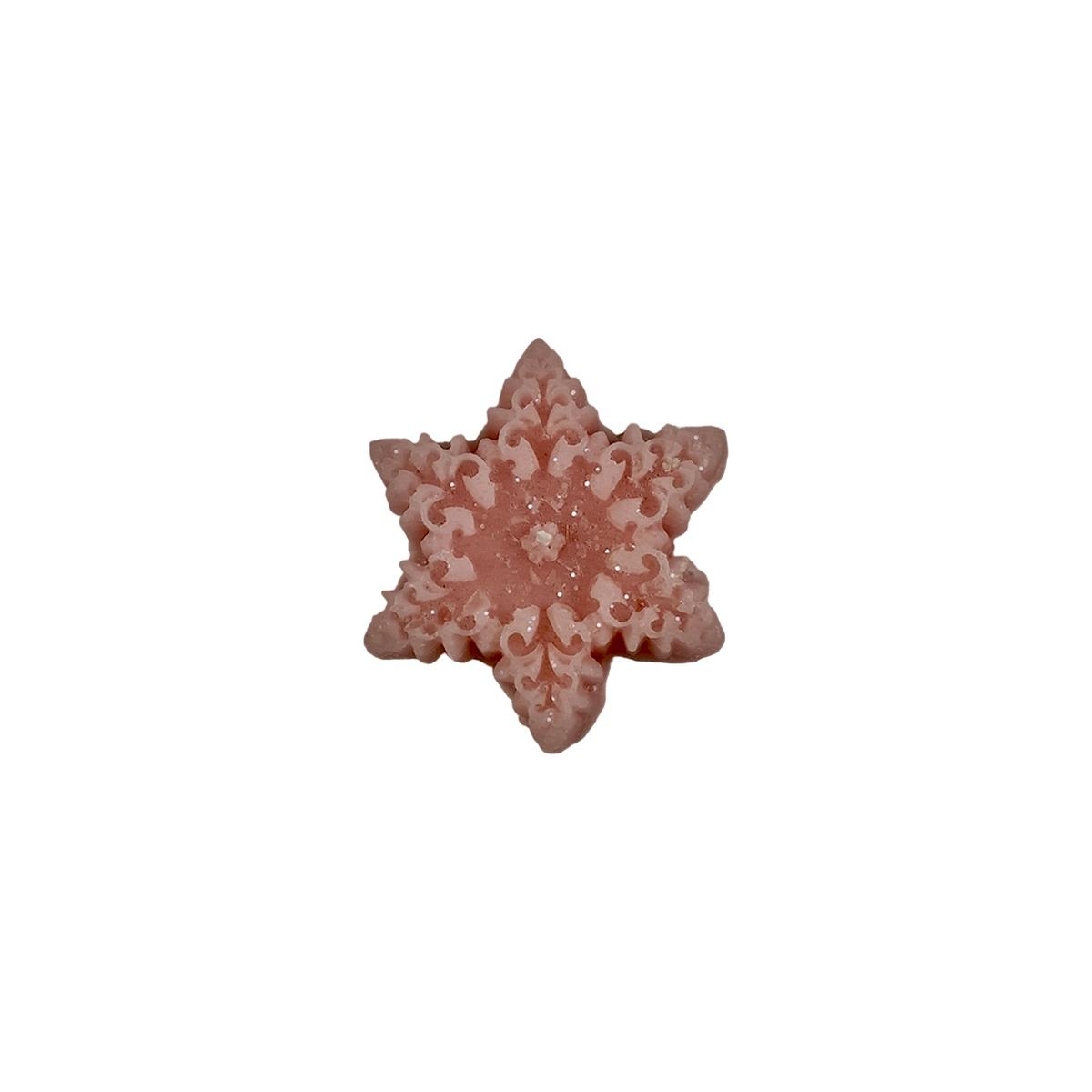 Candela natale profumata fiocco neve rosa 6/7 cm