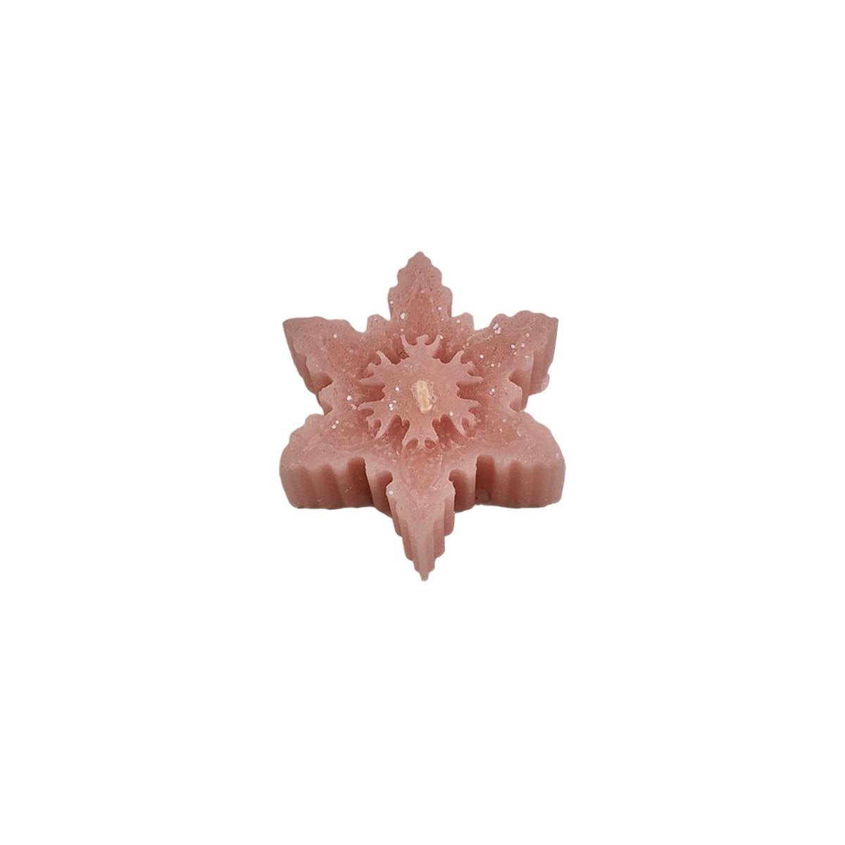 Candela natale profumata fiocco neve rosa 6/7 cm