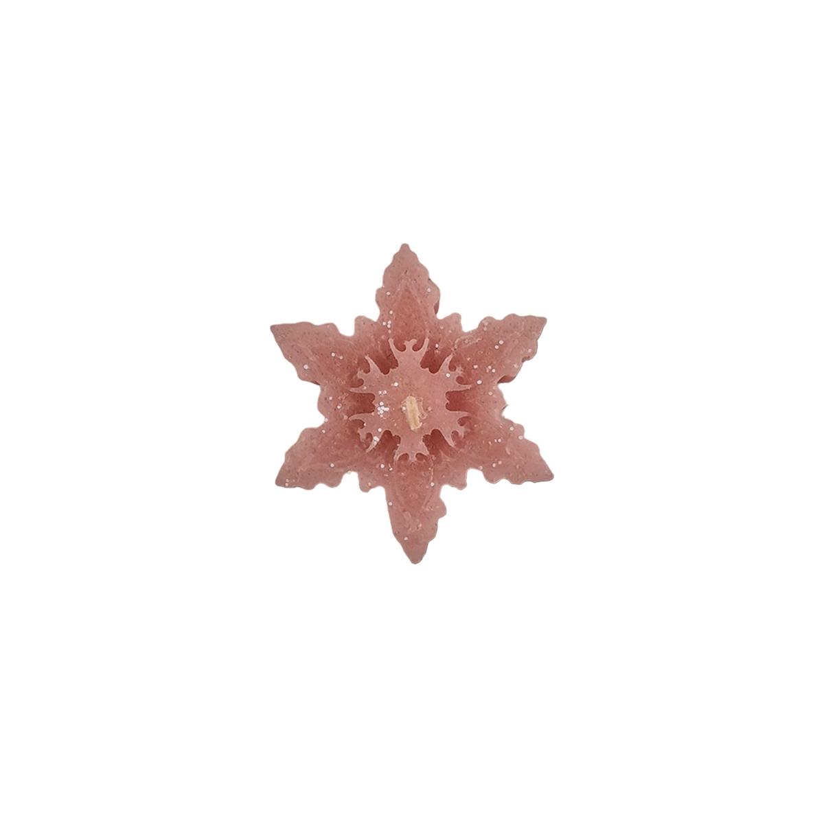 Candela natale profumata fiocco neve rosa 6/7 cm