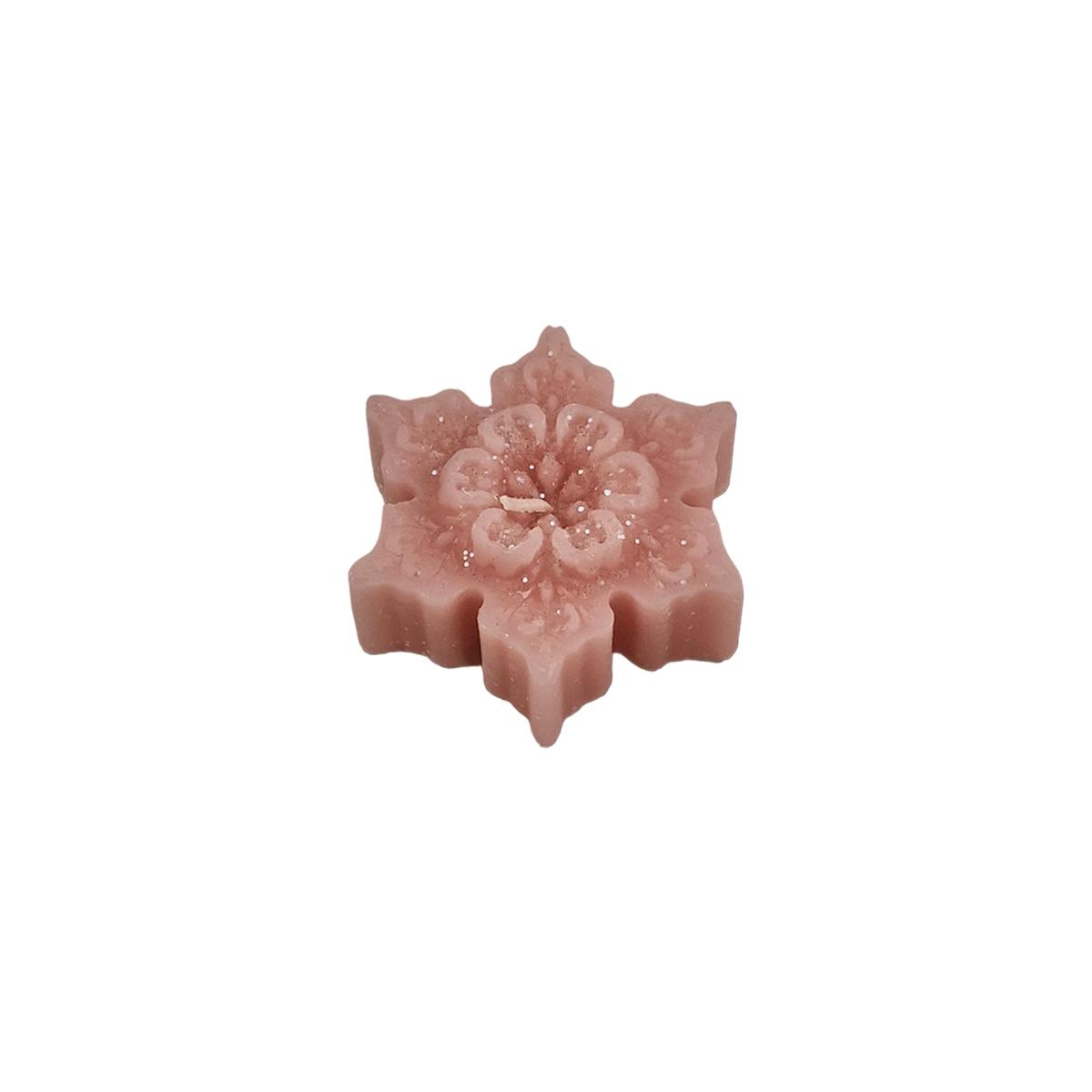 Candela natale profumata fiocco neve rosa 6/7 cm