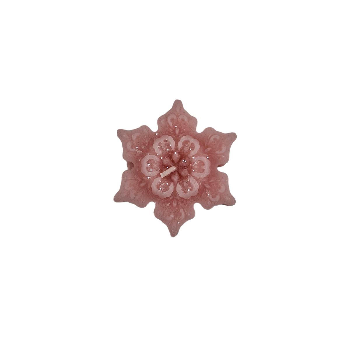 Candela natale profumata fiocco neve rosa 6/7 cm