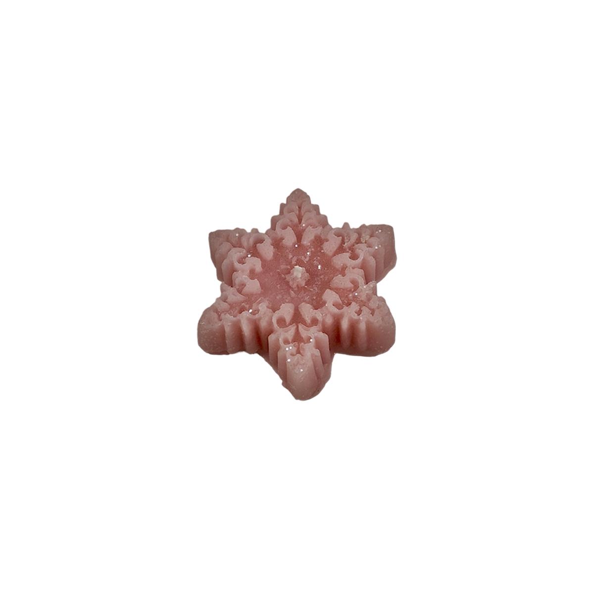 Candela natale profumata fiocco neve rosa 6/7 cm