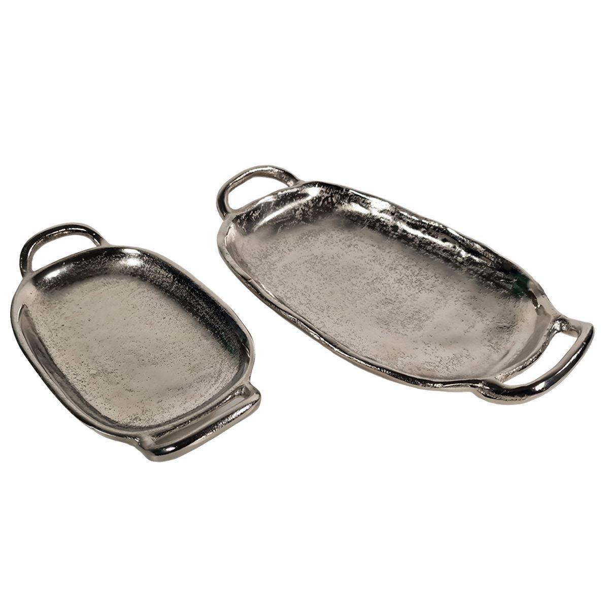 Vassoio metallo argento ovale maniglie Set 2 pz