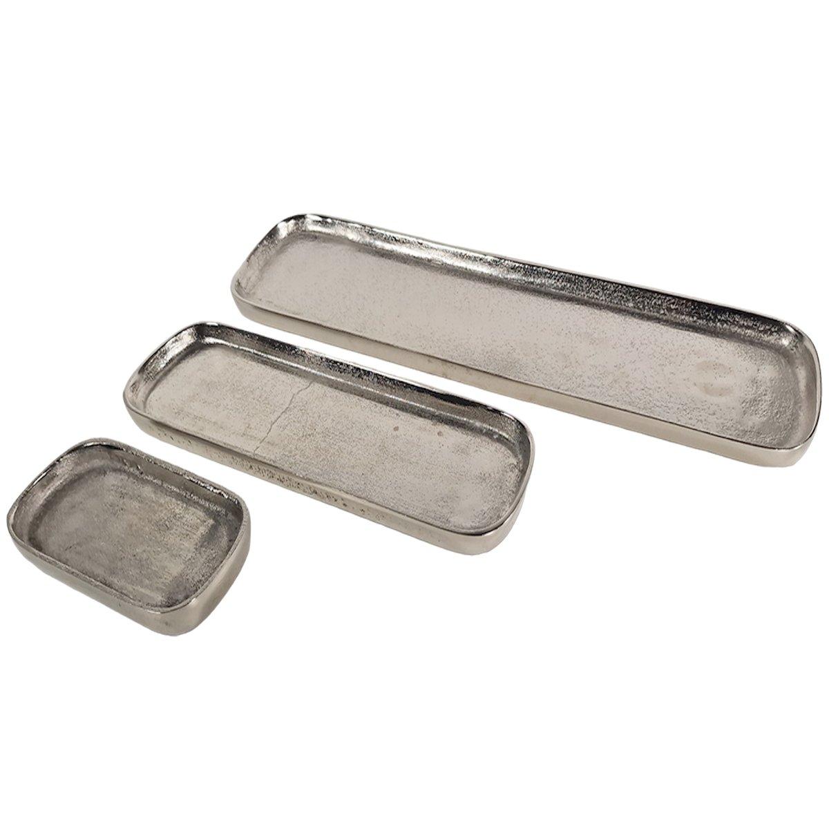 Vassoio metallo argento rettangolare Set 3 pz