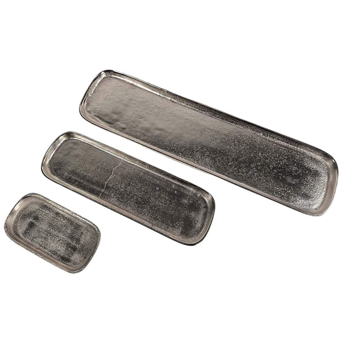 Vassoio metallo argento rettangolare Set 3 pz
