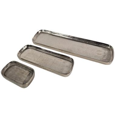 Vassoio metallo argento rettangolare Set 3 pz