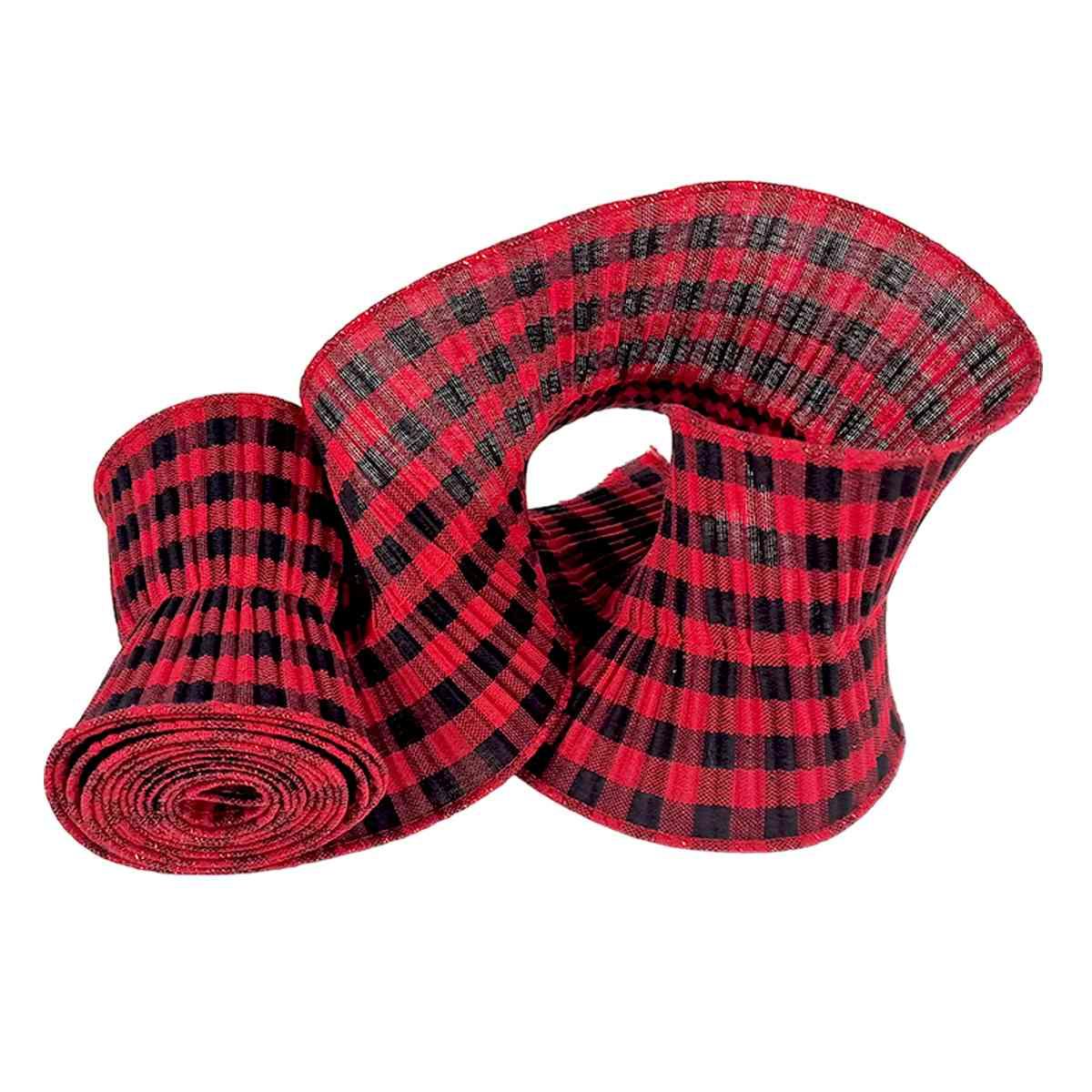 Nastro natalizio spirale in tessuto scozzese 12,5 x 180 cm