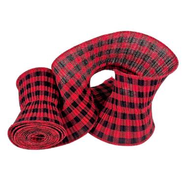 Nastro natalizio spirale in tessuto scozzese 12,5 x 180 cm